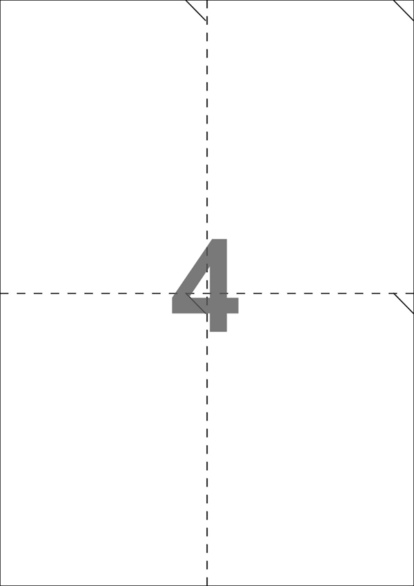A4-4 perf., 4 Stansade etiketter/ark, 105,0 x 147,6 mm, vit matt, 100 ark