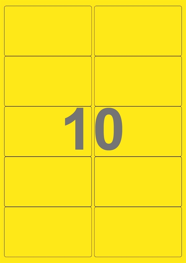 A4-etiketter, 10 stansade etiketter/ark, 99,1 x 57,0  mm, gul, 100 ark