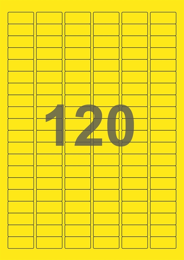 A4-etiketter, 120 stansade etiketter/ark, 30,0 x 14,0 mm, gul, 100 ark