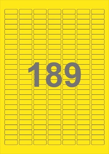 A4-etiketter, 189 stansade etiketter/ark, 25,4 x 10,0 mm, gul, 100 ark