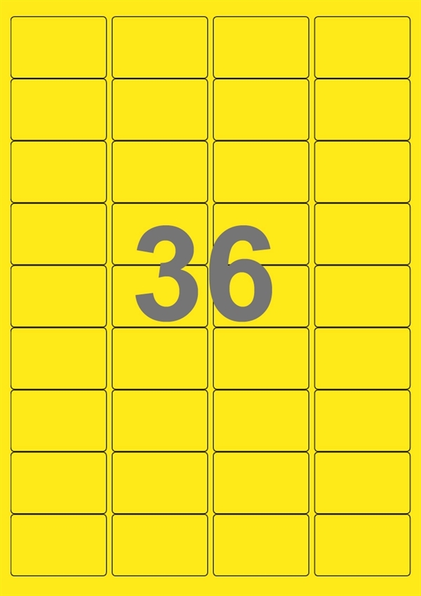 A4-etiketter, 36 stansade etiketter/ark, 48,0 x 31,0 mm, gul, 100 ark