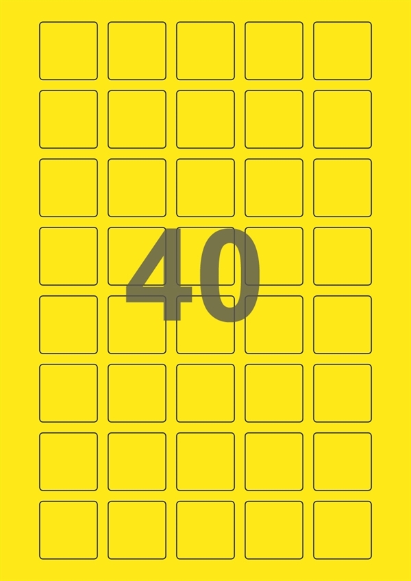A4-etiketter, 40 stansade etiketter/ark, 30,0 x 30,0 mm, gul, 100 ark