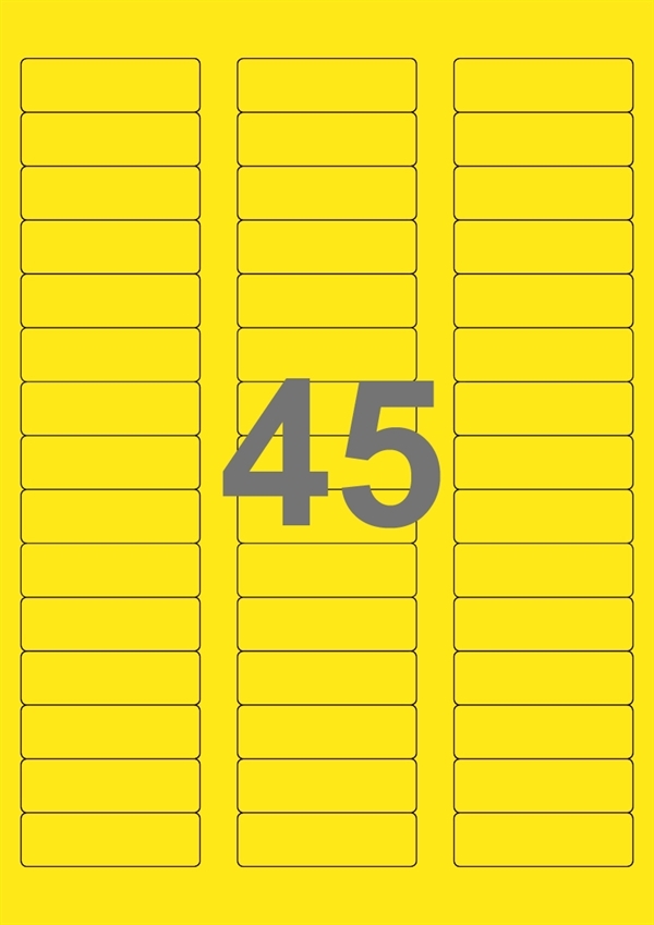 A4-etiketter, 45 stansade etiketter/ark, 58,0 x 17,8 mm, gul, 100 ark