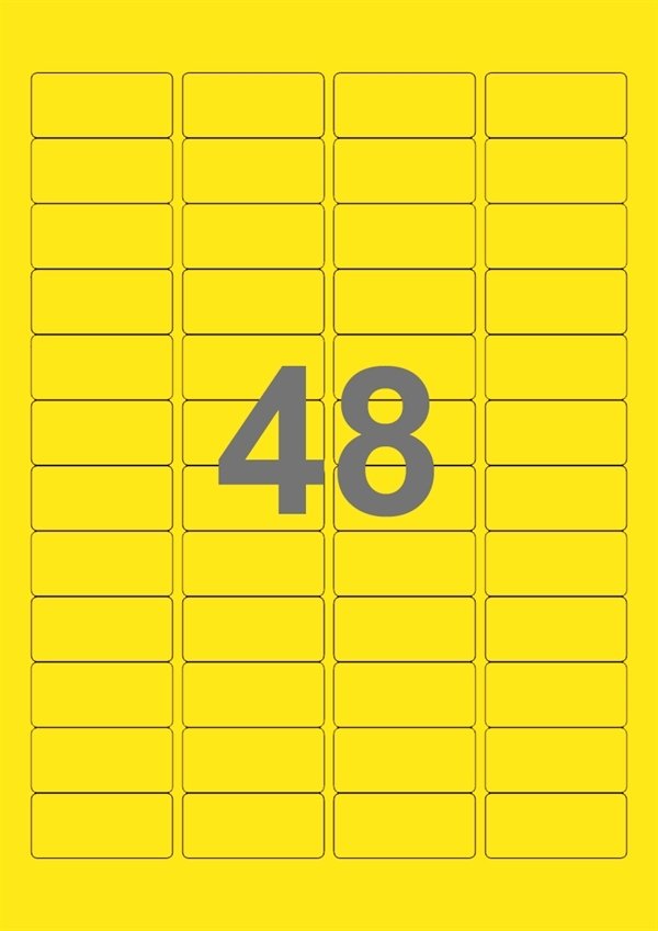 A4-etiketter, 48 stansade etiketter/ark, 45,7 x 21,2 mm, gul, 100 ark