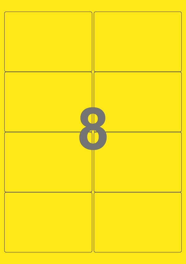 A4-etiketter, 8 stansade etiketter/ark, 99,1 x 67,7  mm, gul, 100 ark