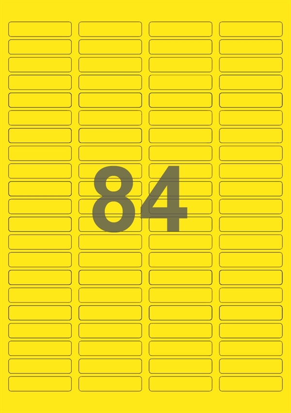 A4-etiketter, 84 stansade etiketter/ark, 46,0 x 11,1 mm, gul, 100 ark