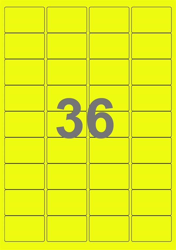A4-etiketter, 36 stansade etiketter/ark, 48,0 x 31,0 mm, gul neon, 100 ark