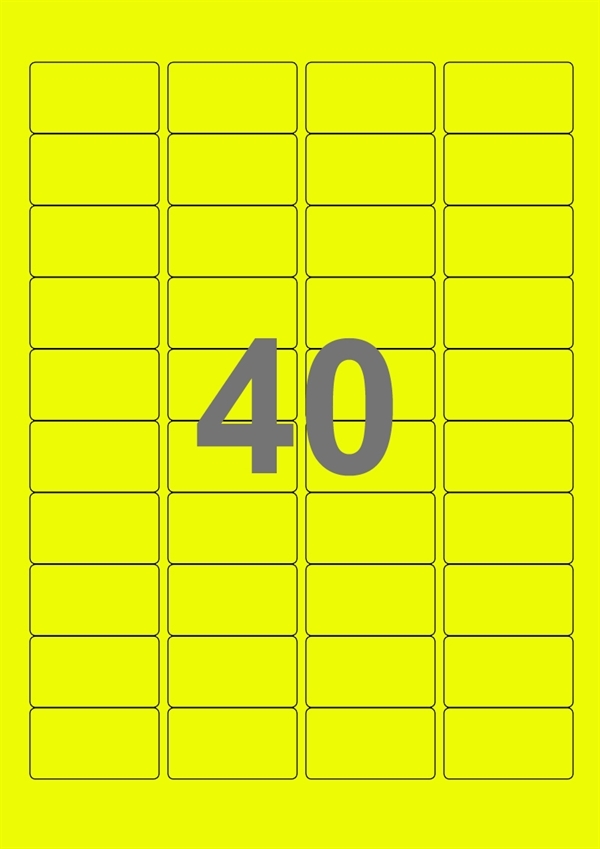 A4-etiketter, 40 stansade etiketter/ark, 45,7 x 25,4 mm, gul neon, 100 ark