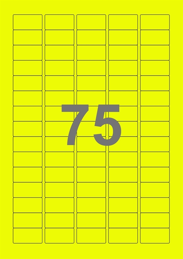 A4-etiketter, 75 stansade etiketter/ark, 34,0 x 18,0 mm, gul neon, 100 ark