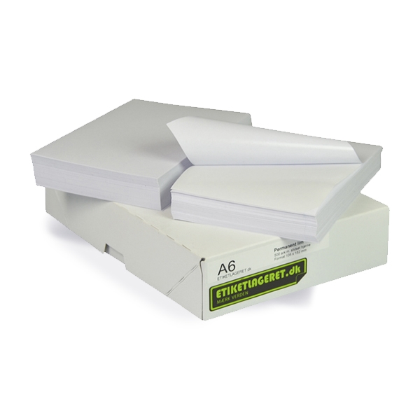 A6, format 105 x 152 mm, 500 etiketter/kasse