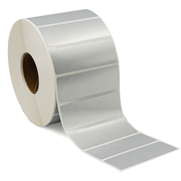 Silver polyester etiketter, på rulle, 70x35 mm
