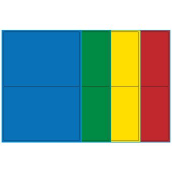 A4-etiketter, 2 stansade etiketter/ark, 199,6 x 143,5 mm, (blå, grön, gul eller röd) , A5, 100 ark - Etiketter på A-4 ark, färgade