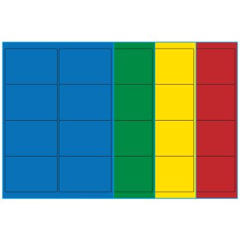 A4-etiketter, 8 stansade etiketter/ark, 99,1 x 67,7  mm, (blå, grön, gul eller röd) 100 ark - Etiketter på A-4 ark, färgade