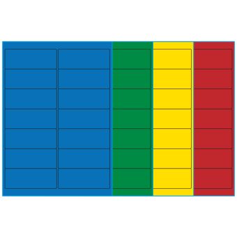 A4-etiketter, 14 stansade etiketter/ark, 99,1 x 38,1 mm, (blå, grön, gul eller röd) 100 ark - Etiketter på A-4 ark, färgade