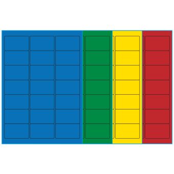 A4-etiketter, 21 stansade etiketter/ark, 63,5 x 38,1 mm, (blå, grön, gul eller röd) 100 ark - Etiketter på A-4 ark, färgade