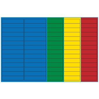 A4-etiketter, 28 stansade etiketter/ark, 99,0 x 20,0 mm, (blå, grön, gul eller röd) 100 ark - Etiketter på A-4 ark, färgade