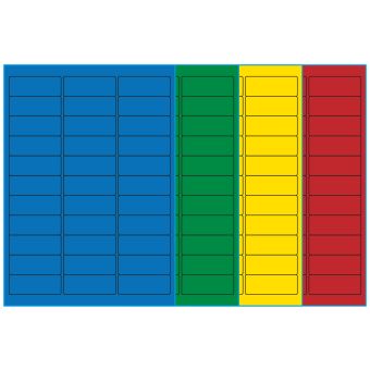 A4-etiketter, 33 stansade etiketter/ark, 64,0 x 24,3 mm, (blå, grön, gul eller röd) 100 ark - Etiketter på A-4 ark, färgade