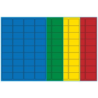 A4-etiketter, 36 stansade etiketter/ark, 48,0 x 31,0 mm, (blå, grön, gul eller röd) 100 ark - Etiketter på A-4 ark, färgade