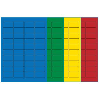 A4-etiketter, 40 stansade etiketter/ark, 45,7 x 25,4 mm, (blå, grön, gul eller röd) 100 ark - Etiketter på A-4 ark, färgade