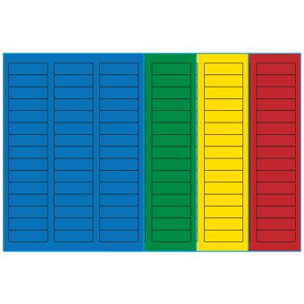 A4-etiketter, 45 stansade etiketter/ark, 58,0 x 17,8 mm, (blå, grön, gul eller röd) 100 ark - Etiketter på A-4 ark, färgade