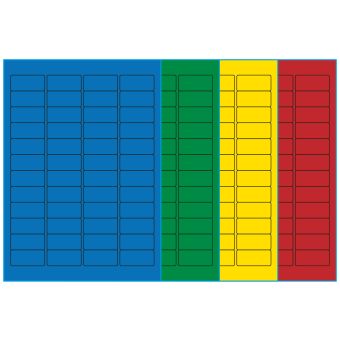 A4-etiketter, 48 stansade etiketter/ark, 45,7 x 21,2 mm, (blå, grön, gul eller röd) 100 ark - Etiketter på A-4 ark, färgade