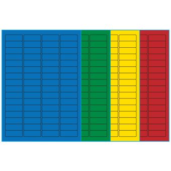 A4-etiketter, 64 stansade etiketter/ark, 45,7 x 16,9 mm, (blå, grön, gul eller röd) 100 ark - Etiketter på A-4 ark, färgade