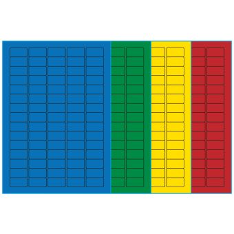 A4-etiketter, 75 stansade etiketter/ark, 34,0 x 18,0 mm, (blå, grön, gul eller röd) 100 ark - Etiketter på A-4 ark, färgade