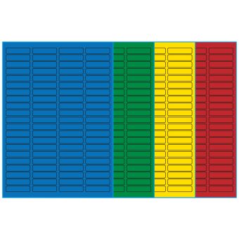 A4-etiketter, 84 stansade etiketter/ark, 46,0 x 11,1 mm, (blå, grön, gul eller röd) 100 ark - Etiketter på A-4 ark, färgade