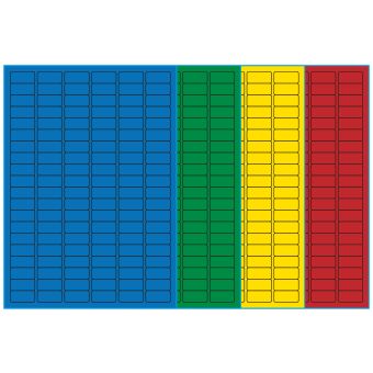 A4-etiketter, 120 stansade etiketter/ark, 30,0 x 14,0 mm, (blå, grön, gul eller röd) 100 ark - Etiketter på A-4 ark, färgade