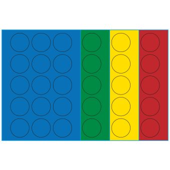 A4-etiketter, 15 stansade etiketter/ark, Ø50 mm, (blå, grön, gul eller röd) 100 ark - Etiketter på A-4 ark, färgade