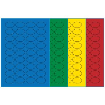 A4-etiketter, ovale, 36 stansade etiketter/ark, 40,0 x 25,0 mm, (blå, grön, gul eller röd) 100 ark - Etiketter på A-4 ark, färgade