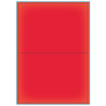 A4-etiketter, 2 stansade etiketter/ark, 199,6 x 143,5 mm, röd neon , A5, 100 ark - Etiketter på A-4 ark, röd neon