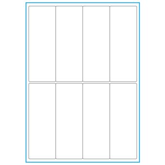 A4-8 smal, 8 Stansade etiketter/ark, 50,0 x 140,0 mm, vit matt, 100 ark - Etiketter på A-4 ark, vit matt