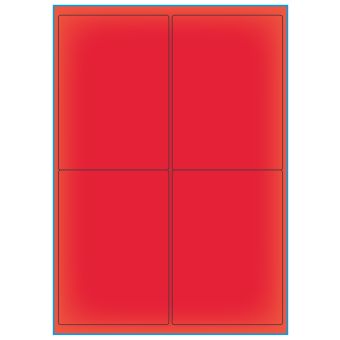 A4-etiketter, 4 stansade etiketter/ark, 99,1 x 139,0 mm, röd neon, 100 ark - Etiketter på A-4 ark, röd neon