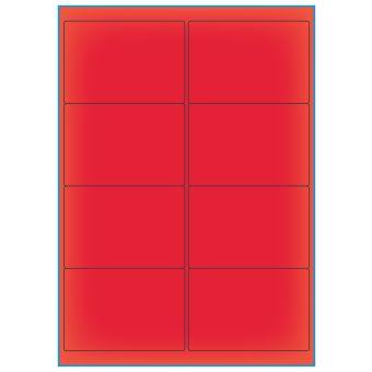 A4-etiketter, 8 stansade etiketter/ark, 50,0 x 140,0 mm, röd neon, 100 ark - Etiketter på A-4 ark, röd neon