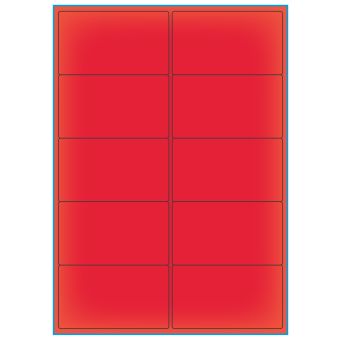A4-etiketter, 10 stansade etiketter/ark, 99,1 x 57,0 mm, röd neon, 100 ark - Etiketter på A-4 ark, röd neon