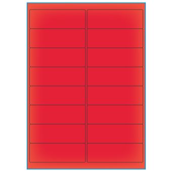 A4-etiketter, 16 stansade etiketter/ark, 99,1 x 33,9 mm, röd neon, 100 ark - Etiketter på A-4 ark, röd neon