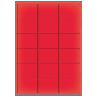 A4-etiketter, 18 stansade etiketter/ark, 63,5 x 46,6 mm, röd neon, 100 ark - Etiketter på A-4 ark, röd neon