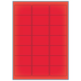 A4-etiketter, 21 stansade etiketter/ark, 63,5 x 38,1 mm, röd neon, 100 ark - Etiketter på A-4 ark, röd neon