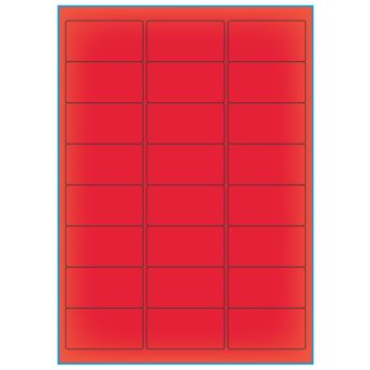 A4-etiketter, 24 stansade etiketter/ark, 64,0 x 33,9 mm, röd neon, 100 ark - Etiketter på A-4 ark, röd neon