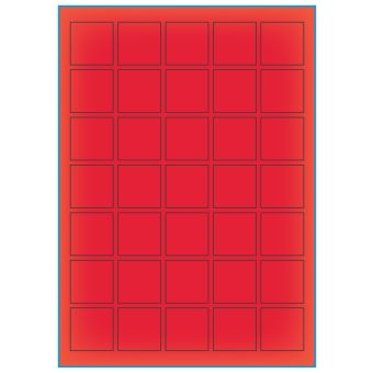 A4-etiketter, 35 stansade etiketter/ark, 35,0 x 35,0 mm, röd neon, 100 ark - Etiketter på A-4 ark, röd neon