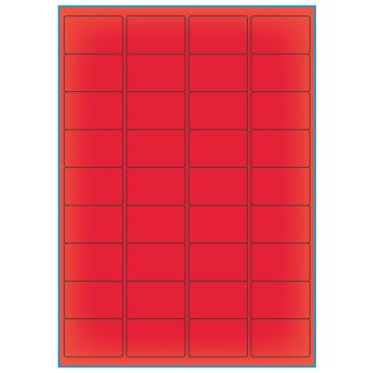 A4-etiketter, 36 stansade etiketter/ark, 48,0 x 31,0 mm, röd neon, 100 ark - Etiketter på A-4 ark, röd neon