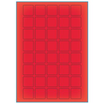 A4-etiketter, 40 stansade etiketter/ark, 30,0 x 30,0 mm, röd neon, 100 ark - Etiketter på A-4 ark, röd neon