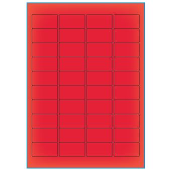 A4-etiketter, 40 stansade etiketter/ark, 45,7 x 25,4 mm, röd neon, 100 ark - Etiketter på A-4 ark, röd neon
