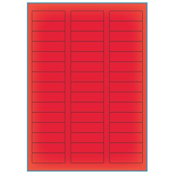 A4-etiketter, 45 stansade etiketter/ark, 58,0 x 17,8 mm, röd neon, 100 ark - Etiketter på A-4 ark, röd neon