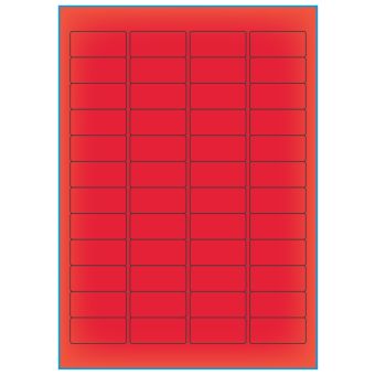 A4-etiketter, 48 stansade etiketter/ark, 45,7 x 21,2 mm, röd neon, 100 ark - Etiketter på A-4 ark, röd neon