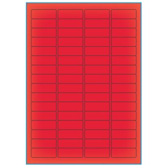 A4-etiketter, 64 stansade etiketter/ark, 45,7 x 16,9 mm, röd neon, 100 ark - Etiketter på A-4 ark, röd neon