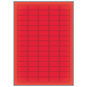 A4-etiketter, 75 stansade etiketter/ark, 34,0 x 18,0 mm, röd neon, 100 ark - Etiketter på A-4 ark, röd neon