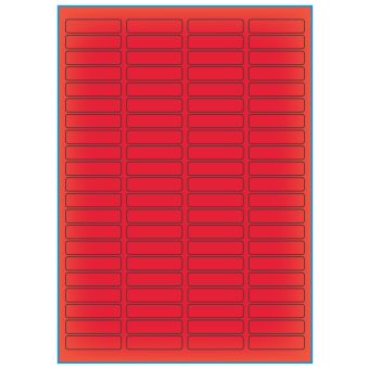 A4-etiketter, 84 stansade etiketter/ark, 46,0 x 11,1 mm, röd neon, 100 ark - Etiketter på A-4 ark, röd neon