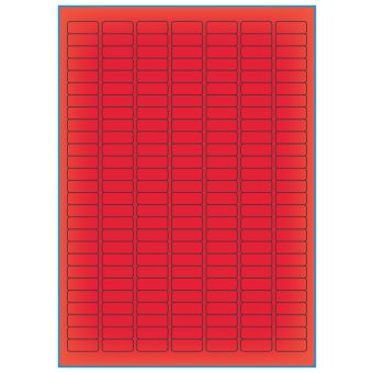A4-etiketter, 189 stansade etiketter/ark, 25,4 x 10,0 mm, röd neon, 100 ark - Etiketter på A-4 ark, röd neon